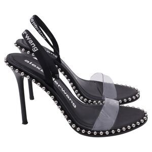 Alexander Wang Nova Studded Slingback Sandal Heels in Black Leather